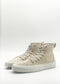 TH0018 Antique White & Bone high-top sneakers, featuring a beige upper with white soles, handcrafted ethically in Portugal and displayed on a white background.