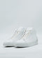 Introducing the MH0135 White & Bone: a pair of high-top sneakers, meticulously crafted from premium Italian leathers and ethically made to order, set against a minimalist backdrop.