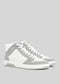 The V8 White W/ Plaster high-top sneakers, handcrafted in Portugal, feature textured soles and showcase a blend of white and gray tones on a plain background.