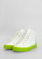 A pair of MH0088 White Leather W/ Lime high-top sneakers, meticulously crafted from premium Italian leathers.