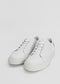 A pair of ML0065 White Leather sneakers with white laces and thick white rubber soles, handcrafted in Portugal, set against a plain white background.