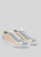 Behold the V6 Beige & Arctic Blue: low-top sneakers meticulously handcrafted in Portugal, showcasing exquisite beige leather sides crafted from premium Italian leathers, enriched with striking blue suede accents on the toe and heel. These sneakers are completed with pristine white laces and durable white rubber soles.