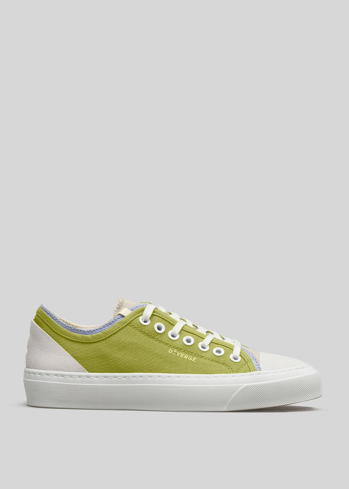 olive and white premium canvas multi-layered low sneakers sideview